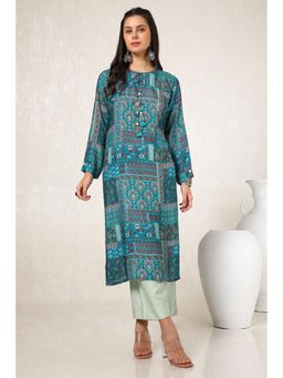 Soch - Women Teal Viscose Muslin Ethnic Motifs Kurta with Tassels