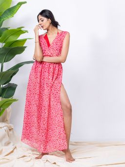 AOBA - Women Pink Printed Swimwear Cover-Up Dress