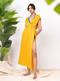 AOBA - Women Yellow Solid Cover-Up Beachwear Dress