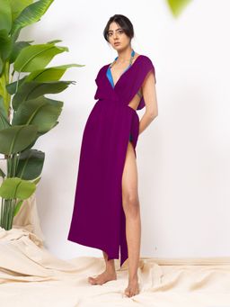 AOBA - Women Purple Solid Cover-Up Beachwear Dress