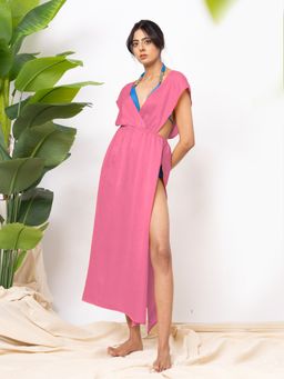 AOBA - Women Pink Solid Cover-Up Beachwear Dress