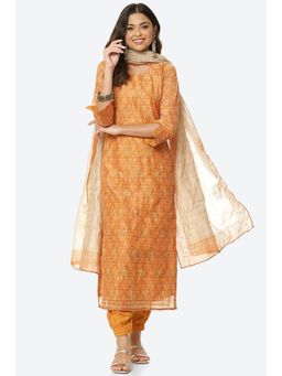 Biba - Orange Chanderi Unstitched Suit (Set of 3)