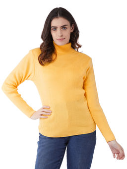 RVK - Women Yellow Ribbed Pullover Sweater