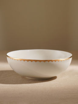Pure Home + Living - White Scallop Detail Ceramic Serving Bowl
