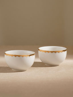 Pure Home + Living - White Scallop Detail Ceramic Small Bowls (Pack of 2)