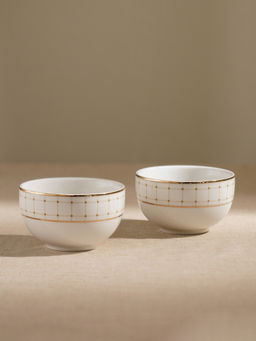 Pure Home + Living - White Ceramic Criss Cross Detail Small Bowls (Pack of 2)