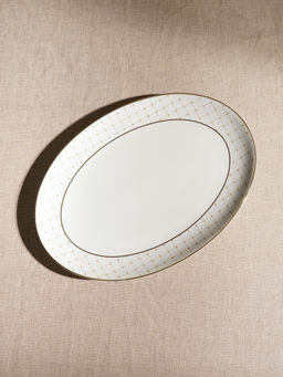 Pure Home + Living - White Ceramic Criss Cross Detail Oval Plate