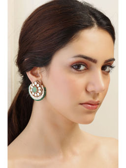 Joules By Radhika - Green Auric Frost Drop Kundan Earrings