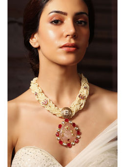 Joules By Radhika - Red Floral Majesty Pearl Necklace