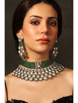 Joules By Radhika - Jade Green Ensemble Kundan Stone Choker Necklace Set
