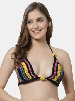Velvery - Handmade Crochet Halter Neck Beaded Bra-Multi-Color
