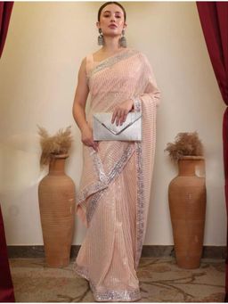 Gahan - Peach Georgette Embroidery Sequence Work Party Wear Saree With Blouse Piece