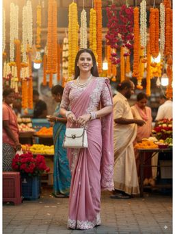 Gahan - Pink Soft Chinon Silk Embroidery Saree With Unstitched Blouse