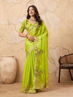 Gahan - Green Soft Zimmy Chu Embroidery Saree With Unstitched Blouse