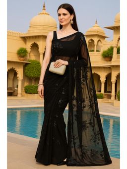 Gahan - Black Sequence Party Wear Embroidery Saree With Unstitched Blouse