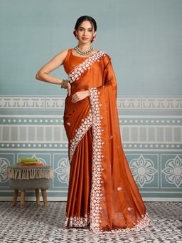 Gahan - Rust Rangoli Silk Embroidery Work Party Wear Saree With Blouse Piece