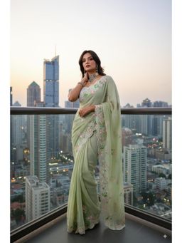 Gahan - Green Georgette Embroidery Work Saree With Heavy Work Blouse Piece