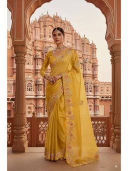 Gahan - Yellow Chiffon Embroidery Work Saree With Heavy Work Blouse Piece