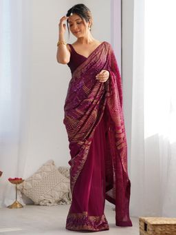 Gahan - Wine Georgette Embroidery Sequence Work Party Wear Saree With Blouse Piece