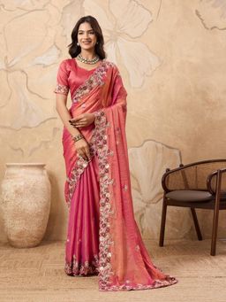 Gahan - Peach Soft Fendy Chiffon Embroidery Saree With Unstitched Blouse