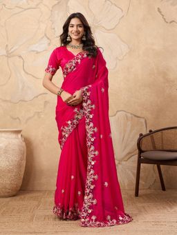 Gahan - Rani Soft Fendy Chiffon Embroidery Saree With Unstitched Blouse