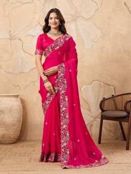 Gahan - Pink Soft Fendy Chiffon Embroidery Saree With Unstitched Blouse