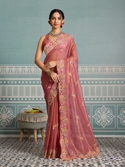 Gahan - Pink Twill Net Embroidery Sequence Work Party Wear Saree With Blouse Piece