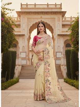 Gahan - Cream Georgette Embroidery Work Saree With Heavy Work Blouse Piece