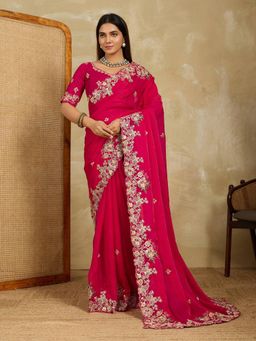 Gahan - Pink Soft Fendy Chiffon Embroidery Saree With Unstitched Blouse