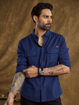 Andamen - Full Sleeve Blue Button Collar Shirt-Regular Fit