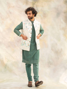Jatin Malik - Handpainted Ivory Nehru Jacket (Set of 3)