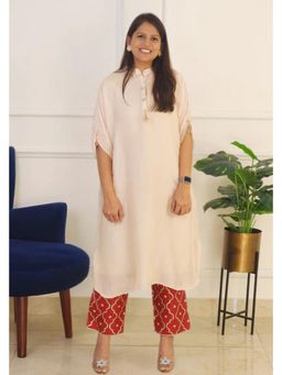 Pink Tree - Off White Rangrezi Laal Jaal Kurta with Pant