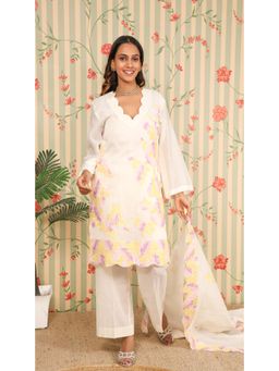ALLUREARMOIRE - Off White Kurta with Pant and Dupatta