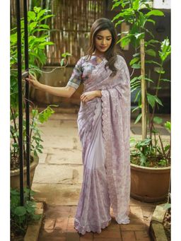 Shobitam - Mauve Georgette Embellished/Sequined Saree with Unstitched Blouse