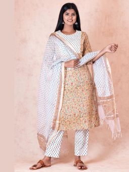 Meeta's - White Mustard Garden Lush Kota Doria Dupatta