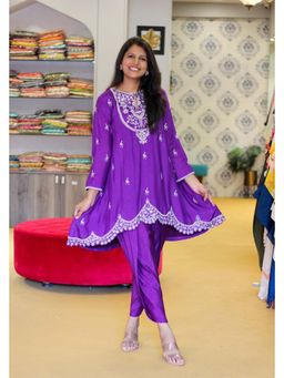 Pink Tree - Purple Silk Heavy Zardozi Dhoti with Kurta