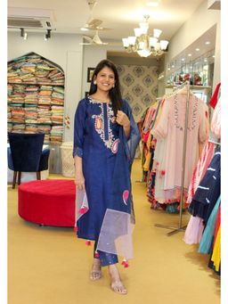 Pink Tree - Persian Blue Zardozi Handcrafted Kurta with Pant and Dupatta