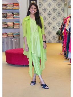 Pink Tree - Neon Green Organza Jacket with Kurta and Pant