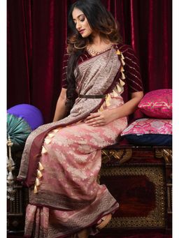 Shobitam - Pink Georgette Woven Saree with Unstitched Blouse