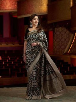 Shobitam - Black Banarasi Silk Woven Saree with Unstitched Blouse