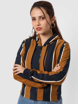 Campus Sutra - Striped Zipper Sweatshirt For Winter