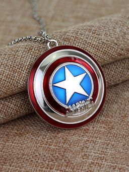 Yellow Chimes - Men Rhodium-Plated Silver-Toned and Blue Captain America Pendant With Chain