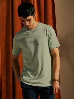Andamen - Green Mens Half Sleeve Regular Fit Round Neck