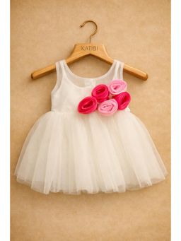 Katibi Kids - Girls Cream Floral Net Dress