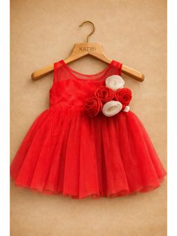Katibi Kids - Girls Red Floral Net Dress