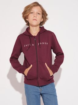 Jack & Jones Junior - Boys Maroon Typography Cotton Jacket