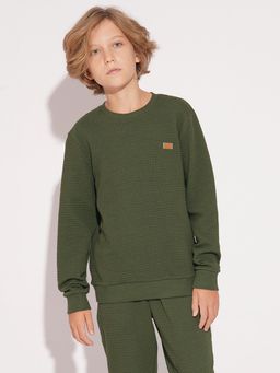 Jack & Jones Junior - Boys Green Solid/Plain Cotton Blend Sweatshirt
