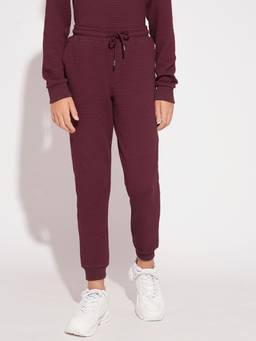 Jack & Jones Junior - Boys Maroon Textured Cotton Blend Joggers