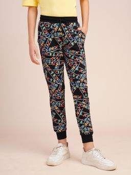 Jack & Jones Junior - Boys Black Typography Cotton Joggers