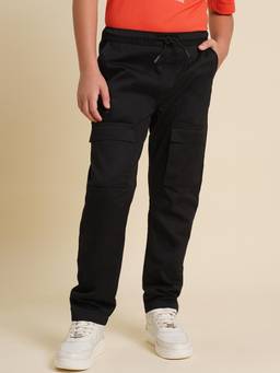 Jack & Jones Junior - Boys Black Solid/Plain Cotton Cargo